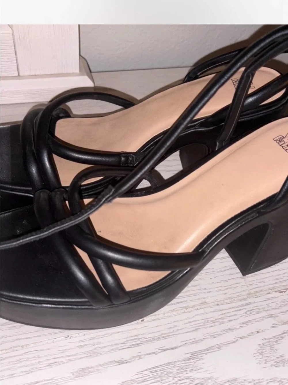 Wild Pair Black Strappy Square-Toe Slingback Heels